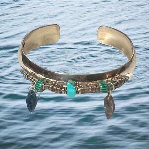 1990’s Holly Yashi Sterling Silver Cuff Bracelet w/ Niobium & Bead Accents 6 1/2